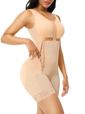 BRIANNA  NUDE - Black Full Body Shaper Glue Zipper Open Crotch Lace Slimming Stomach - Snatch Bans