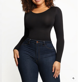 Cali Curves Seamless Snatched Long Sleeve Bodysuit (Black, XS/S
