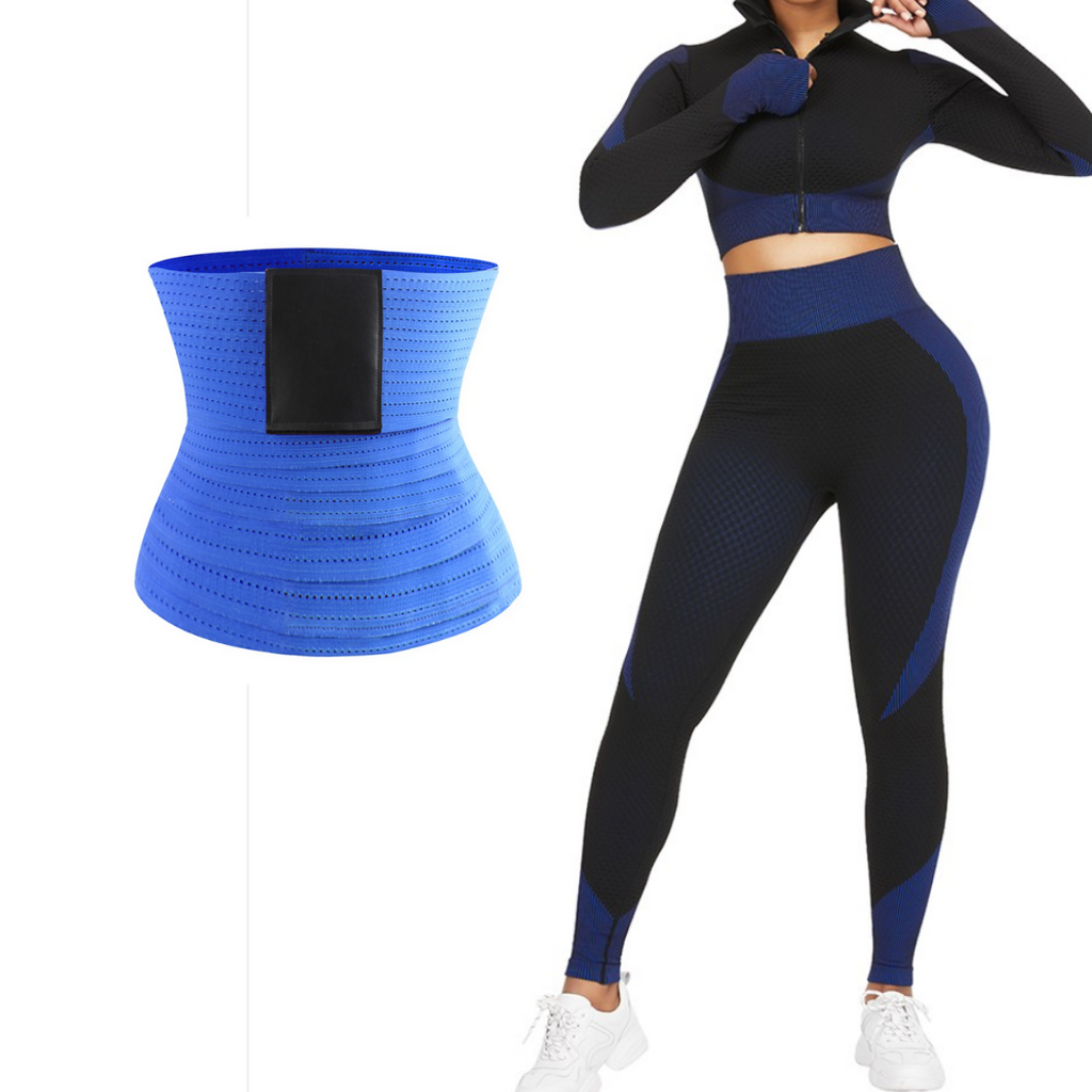 3 PIECE Athletic Dark Blue Stand-Up Collar Top High Rise Leggings Young Style WITH WAIST SNATCHER - Snatch Bans