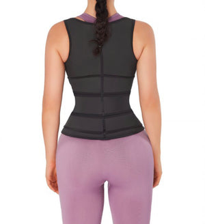 100% LATEX Smooth Silhouette Black Latex Waist Trainer Vest Three Belts - Snatch Bans