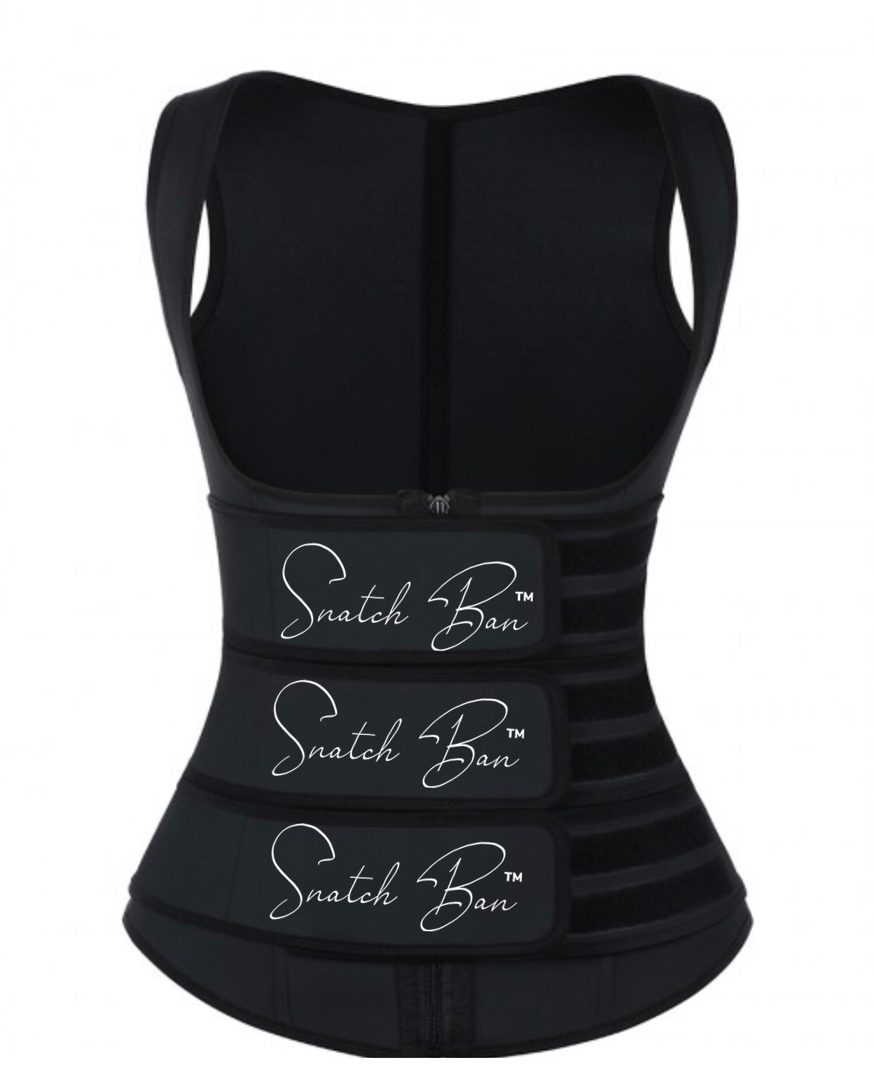 100% LATEX Smooth Silhouette Black Latex Waist Trainer Vest Three Belts - Snatch Bans