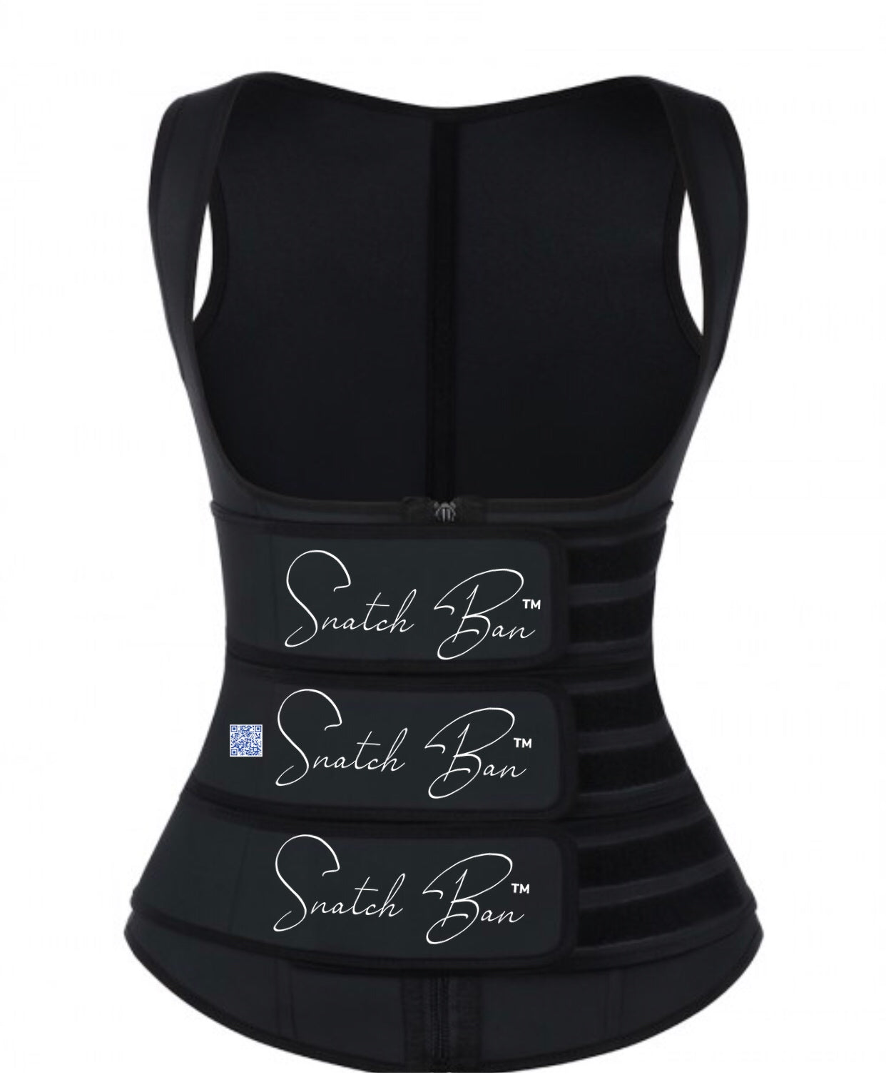 100% LATEX Smooth Silhouette Black Latex Waist Trainer Vest Three Belts - Snatch Bans