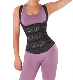 100% LATEX Smooth Silhouette Black Latex Waist Trainer Vest Three Belts - Snatch Bans