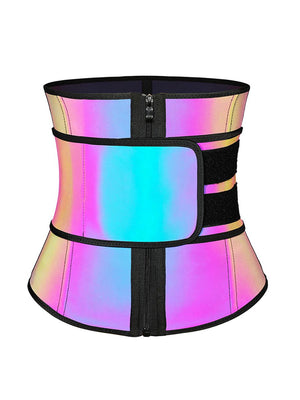 Rainbow Reflective Latex Waist Trainer Compression Silhouette - Snatch Bans
