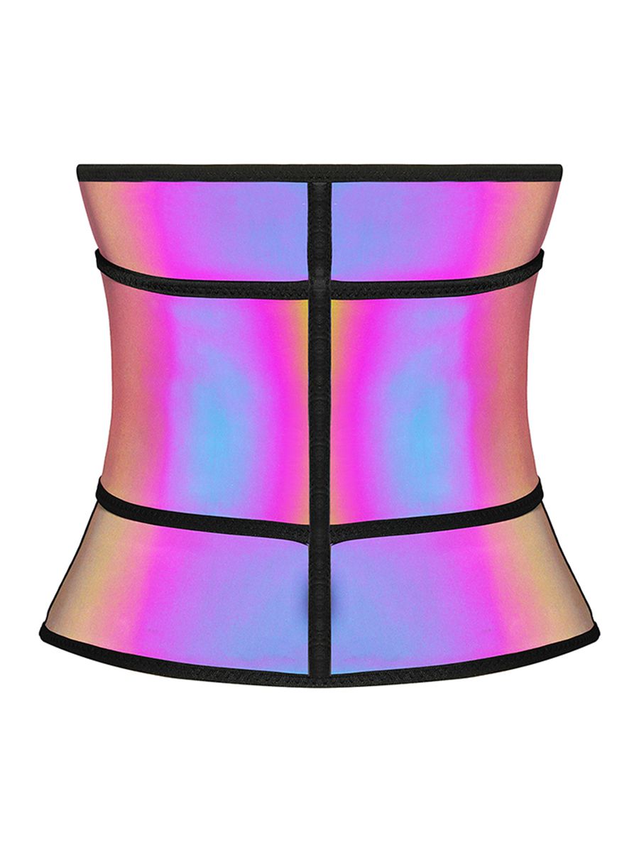 Rainbow Reflective Latex Waist Trainer Compression Silhouette - Snatch Bans