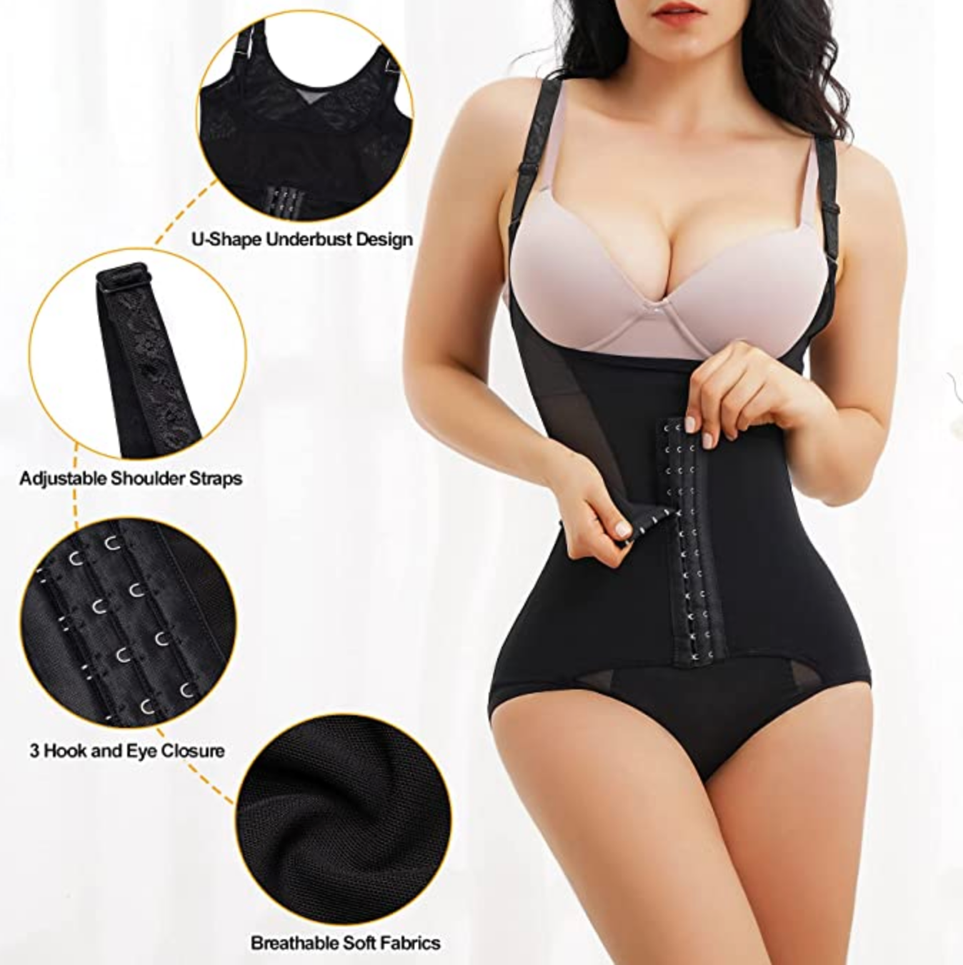 Womens Firm Control Shapewear Bodysuit Full Body Shaper Slimmer Open Bust Shapewear  Slimming Shaping Underwear Waist Trainer