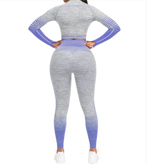 3 PIECE Purple Athletic Suit Long Sleeves Patchwork High Elasticity WITH WAIST SNATCHER - Snatch Bans