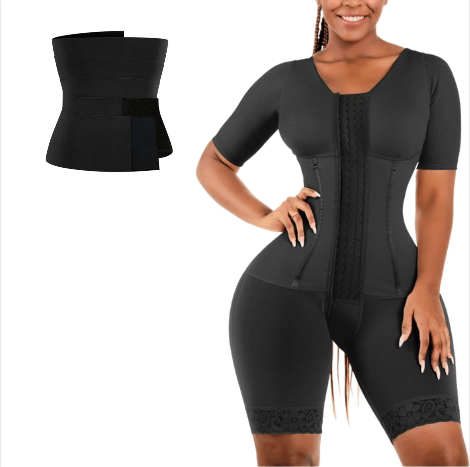 EXTRA SMALL WAIST Colombian SUPER SNATCHED 2 PIECE Compression Garment for Women | Post Surgery Use | With Sleeves and Built-in Bra - Snatch Bans