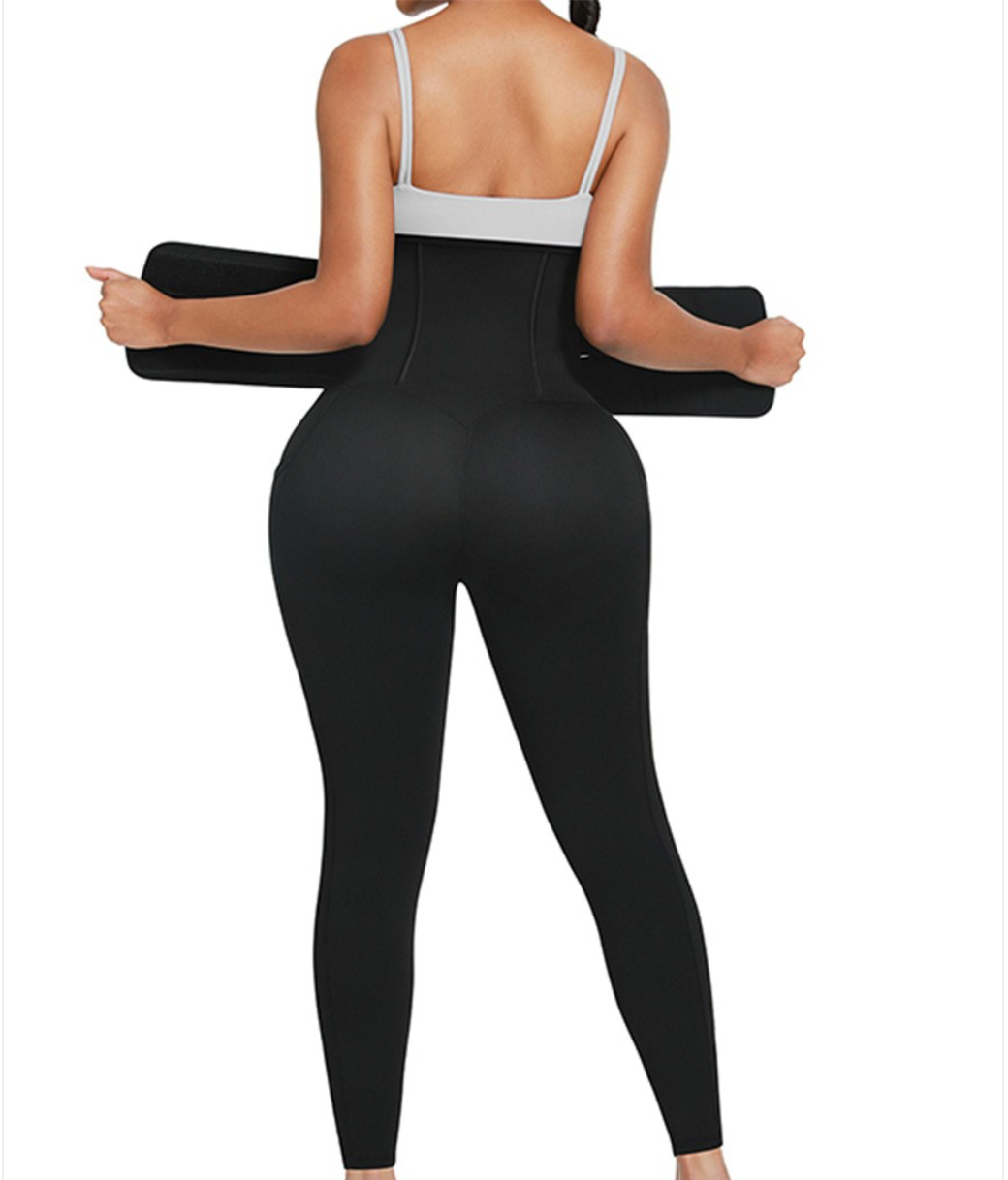 Black Double Belt Waist Trimmer Tummy Control Leggings With Blue Pu Coated Lining - Snatch Bans