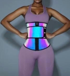 Rainbow Reflective Latex Waist Trainer Compression Silhouette - Snatch Bans