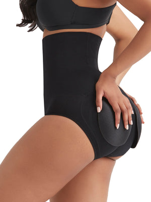 High Elasticity Black High Waist Butt Lifter Panties With Pad - Snatch Bans