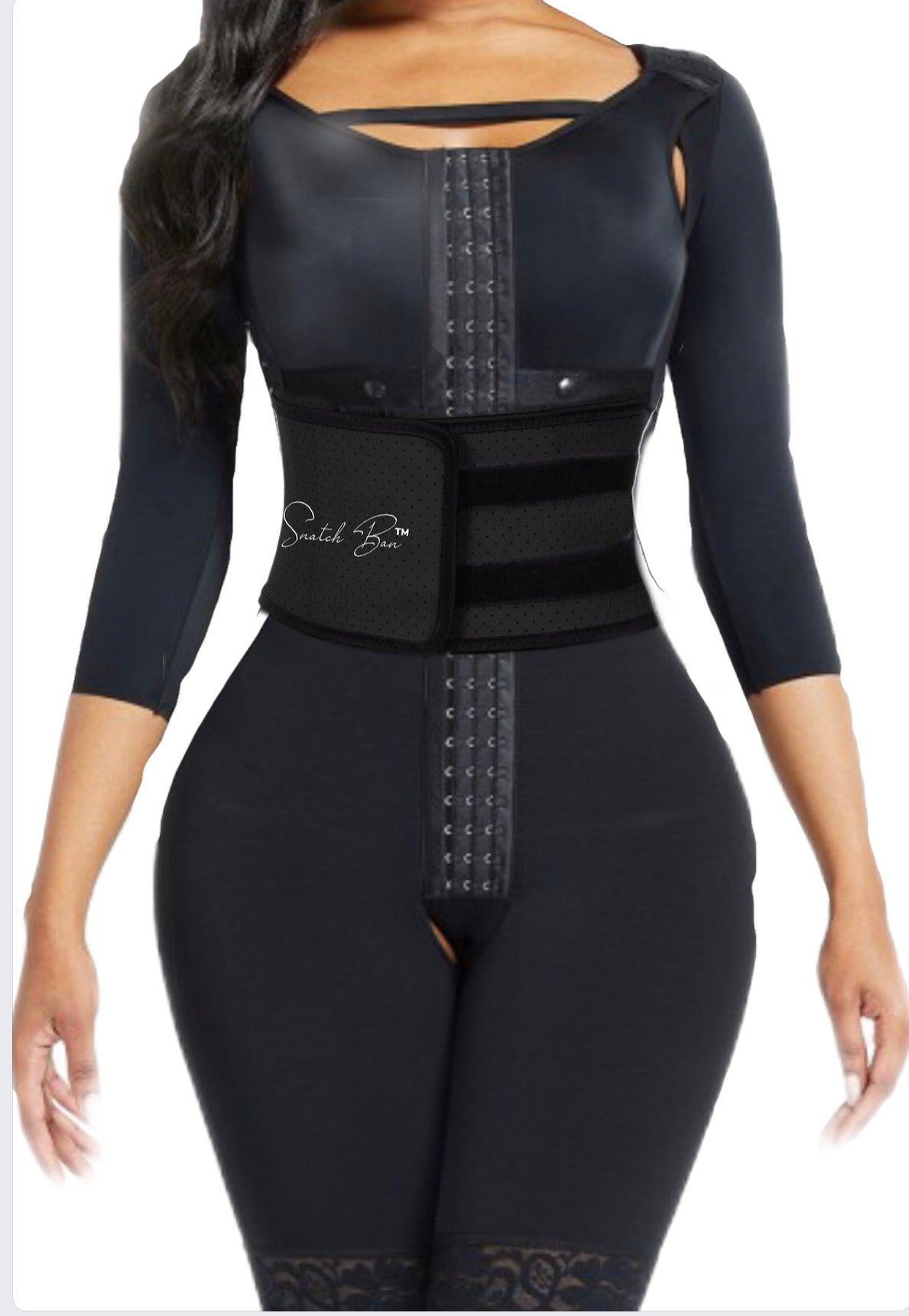 SOLD OUT!! - Liza 26 Firm Black Lace Hourglass Body Shaper With Sleeve –  Snatch Bans