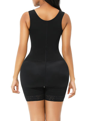 BRIANNA - Black Full Body Shaper Glue Zipper Open Crotch Lace Slimming Stomach - Snatch Bans
