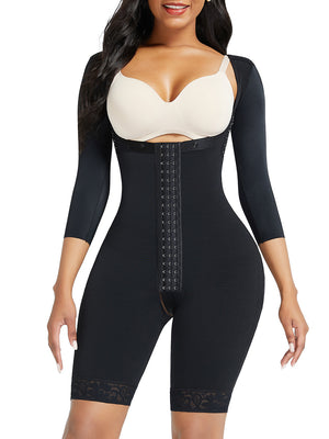 Liza 26 Firm Black Lace Hourglass Body Shaper With Sleeves Medium Control stage 2 - Snatch Bans