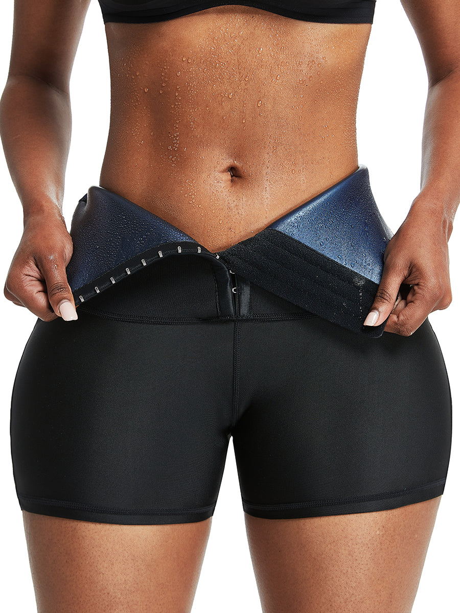 PRE ORDER NOW -  Selling out FAST , GET YOURS NOW !!! SUMMER IS NEAR Blue Neoprene Sweat Shorts Hook And Eye Closure Smooth Abdomen - Snatch Bans