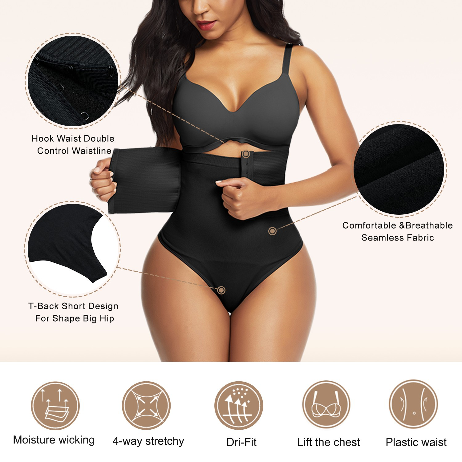 Ultra Light Black Hooks Closure Butt Lifter High Rise - Snatch Bans