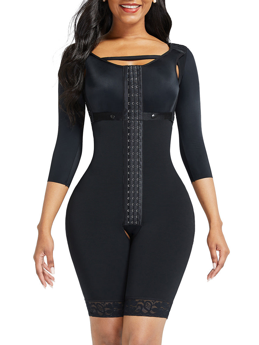 Liza 26 Firm Black Lace Hourglass Body Shaper With Sleeves Medium Control stage 2 - Snatch Bans